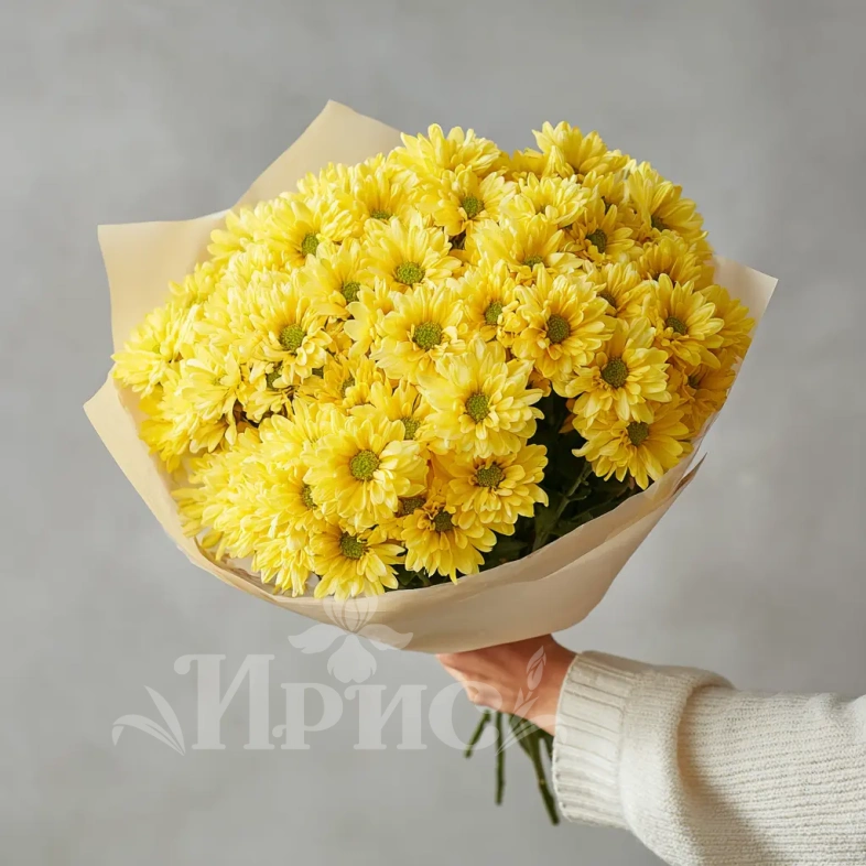 Монобукет из желтых кустовых хризантем